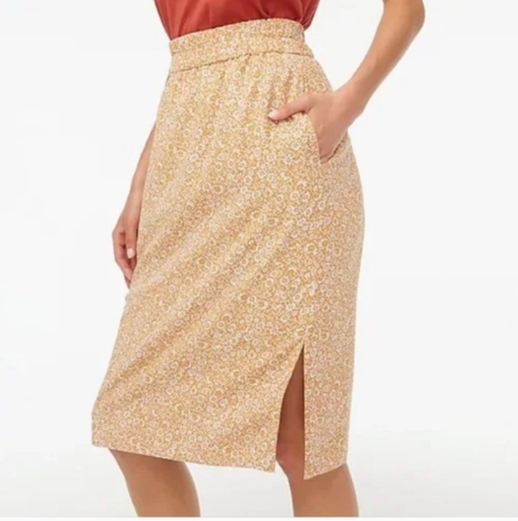 J Crew Pull On Pencil Midi Skirt Golden Floral Print Skirt Size  XXL NWT - Picture 1 of 9